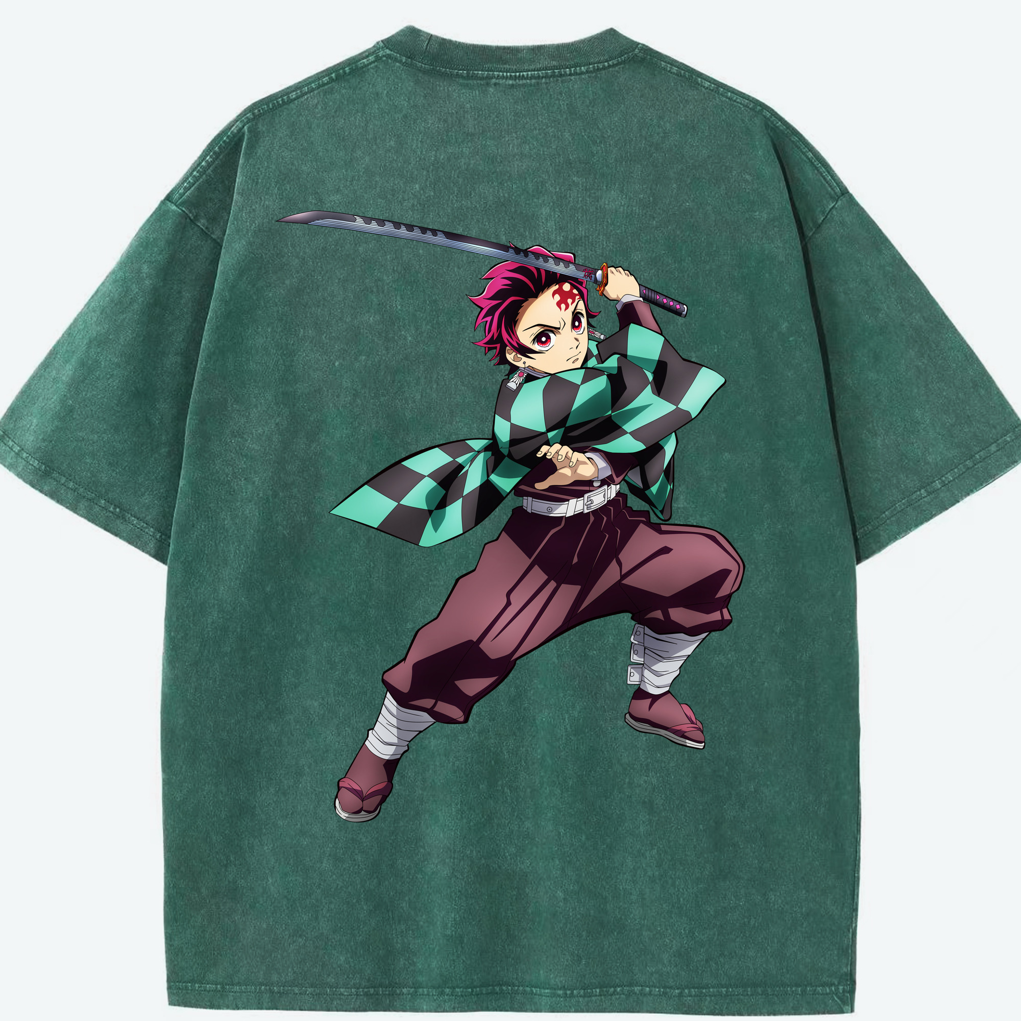 （画像用） 鬼滅の刃 竈門 炭治郎／かまど たんじろう Kamado Tanjirou 綿100% ヴィンテージ風 半袖Tシャツ（背面プリント）